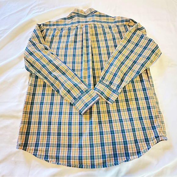 IZOD Men’s Large Long Sleeve Green, Yellow, Blue, Orange Plaid Shirt 100% Cotton - Picture 3 of 11